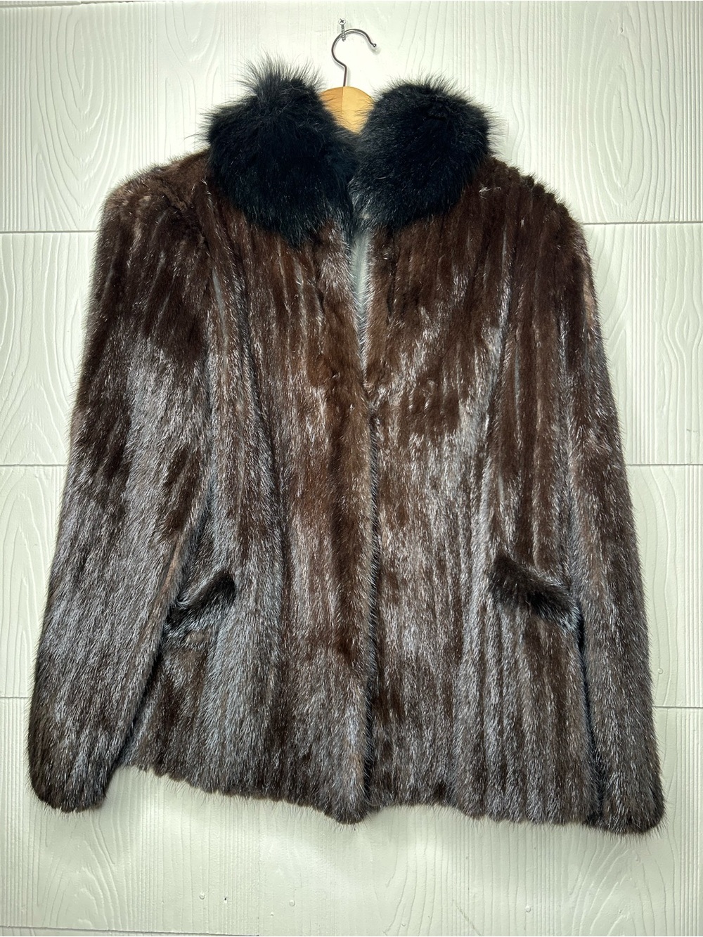 Classic Brown Fur Jacket with Black Fur Collar